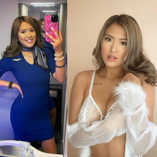 Hot Flight Attendants With And Without Their Uniforms