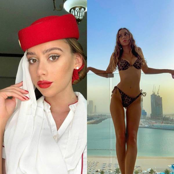 Hot Flight Attendants With And Without Their Uniforms