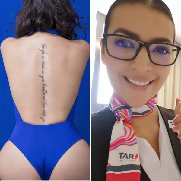 Hot Flight Attendants With And Without Their Uniforms