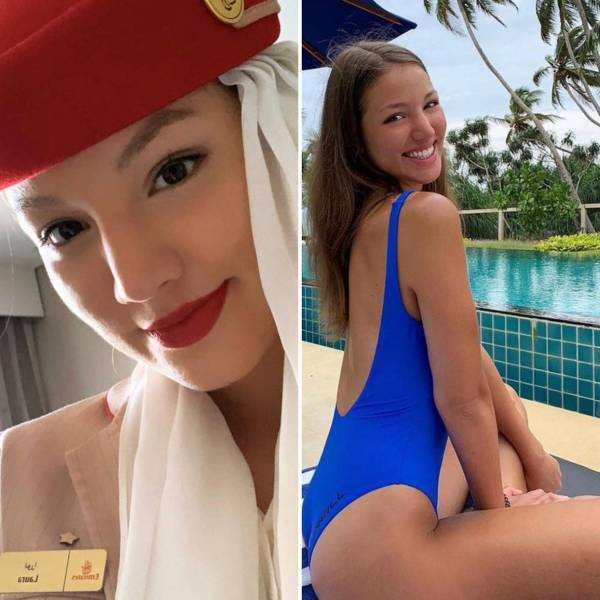 Hot Flight Attendants With And Without Their Uniforms