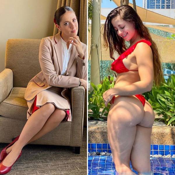 Hot Flight Attendants With And Without Their Uniforms