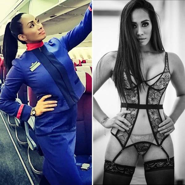 Hot Flight Attendants With And Without Their Uniforms