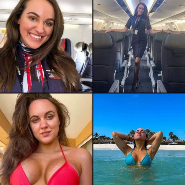 Hot Flight Attendants With And Without Their Uniforms