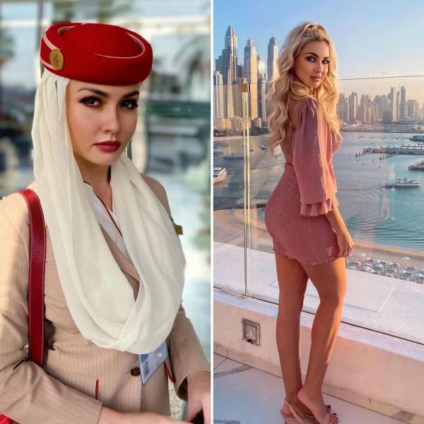 Hot Flight Attendants With And Without Their Uniforms