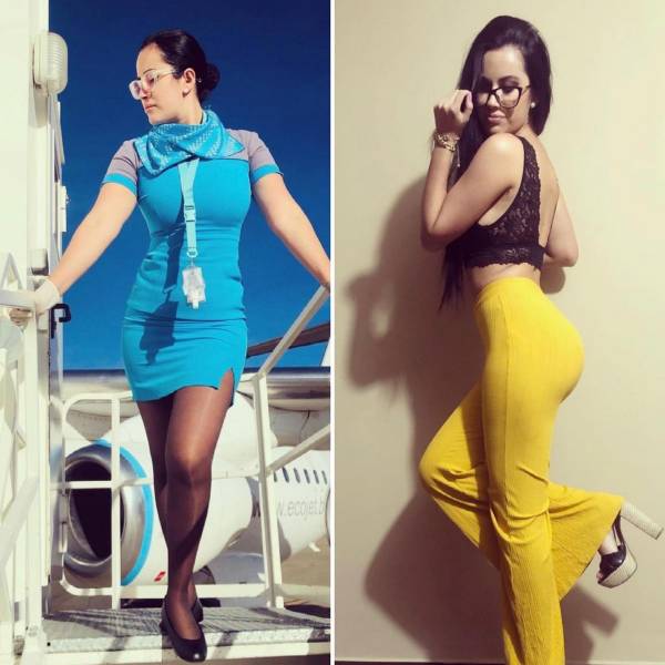 Hot Flight Attendants With And Without Their Uniforms
