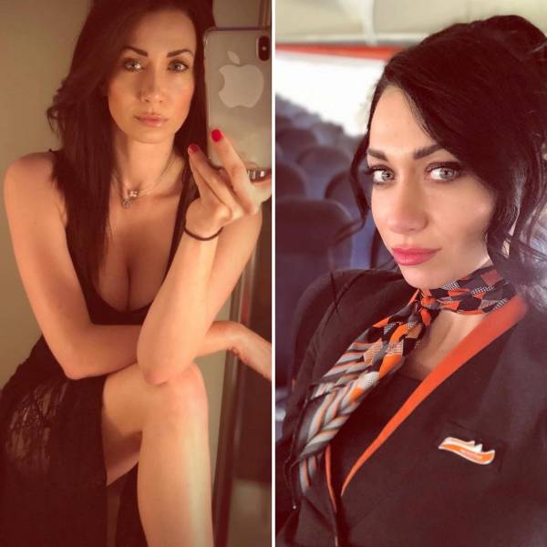 Hot Flight Attendants With And Without Their Uniforms