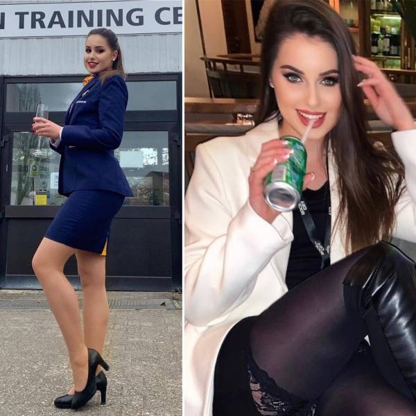 Hot Flight Attendants With And Without Their Uniforms