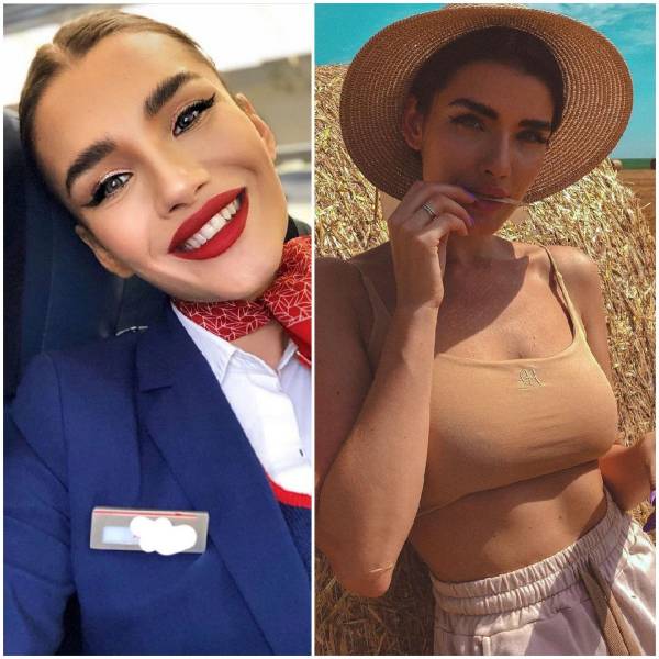 Hot Flight Attendants With And Without Their Uniforms