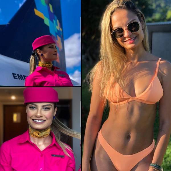 Hot Flight Attendants With And Without Their Uniforms