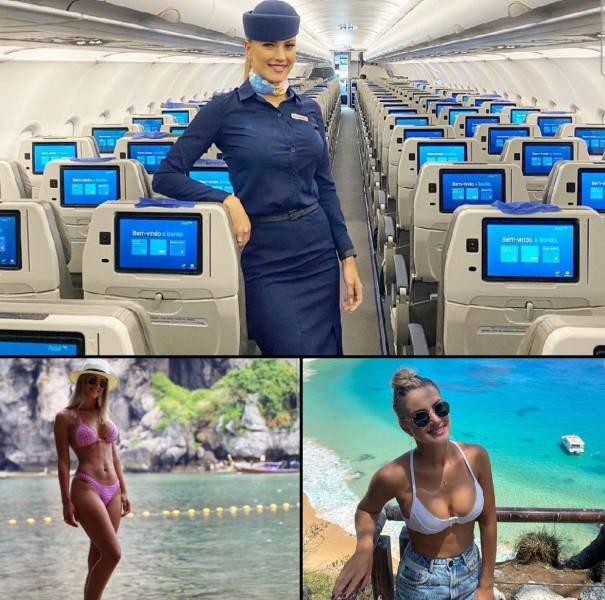 Hot Flight Attendants With And Without Their Uniforms