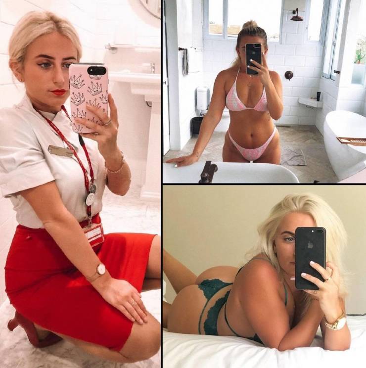 Hot Flight Attendants With And Without Their Uniforms