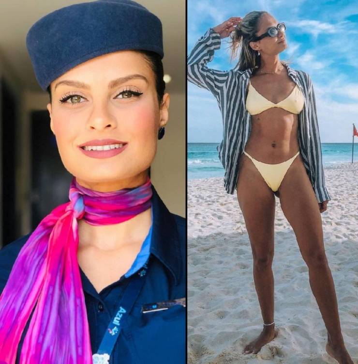 Hot Flight Attendants With And Without Their Uniforms