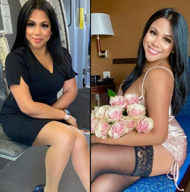 Hot Flight Attendants With And Without Their Uniforms