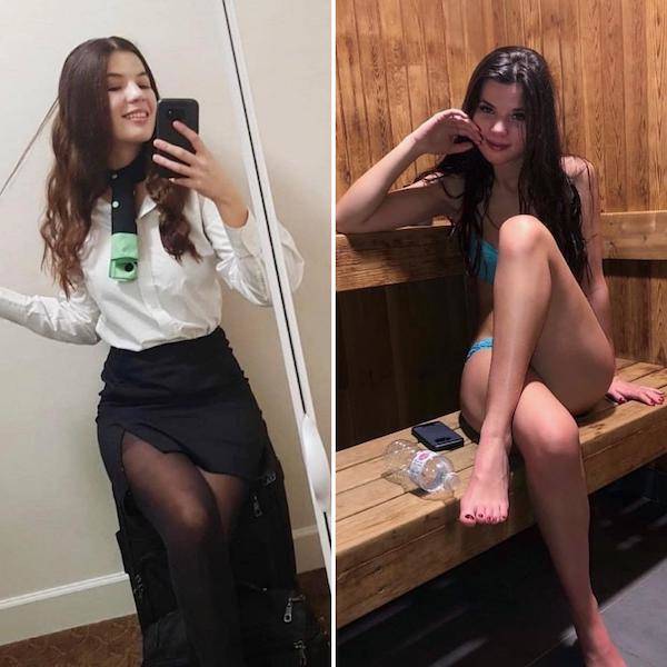Hot Flight Attendants With And Without Their Uniforms