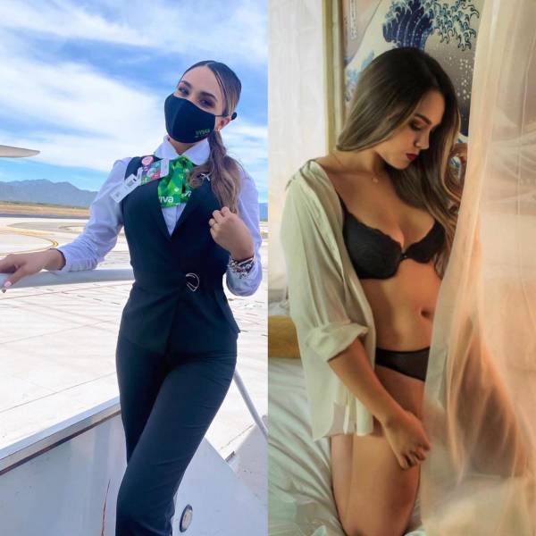 Sexy Flight Attendants With And Without Their Uniforms