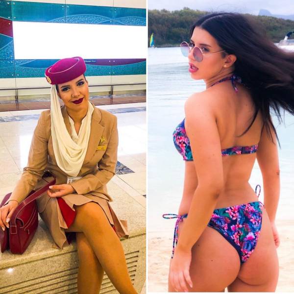 Sexy Flight Attendants With And Without Their Uniforms