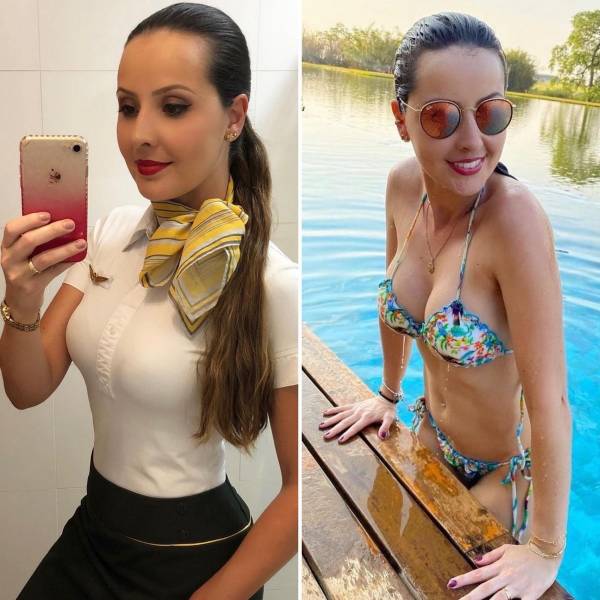 Sexy Flight Attendants With And Without Their Uniforms