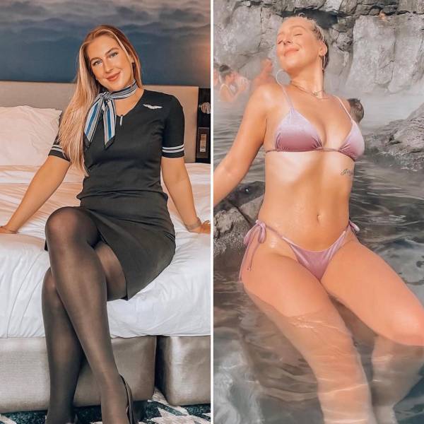 Sexy Flight Attendants With And Without Their Uniforms