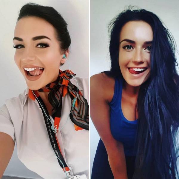 Sexy Flight Attendants With And Without Their Uniforms