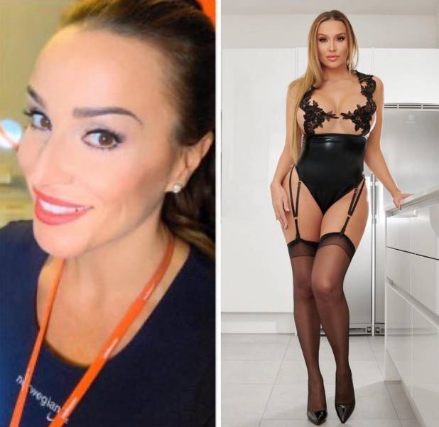 Sexy Flight Attendants With And Without Their Uniforms