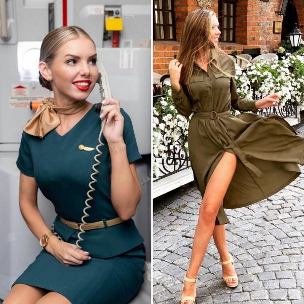 Sexy Flight Attendants With And Without Their Uniforms