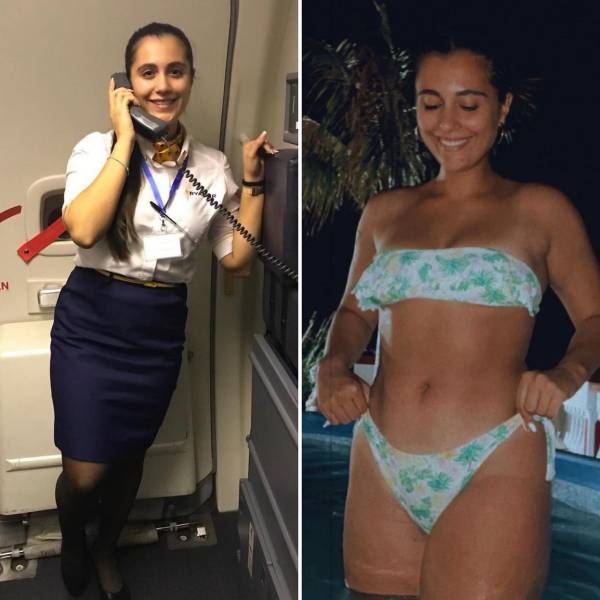 Sexy Flight Attendants With And Without Their Uniforms