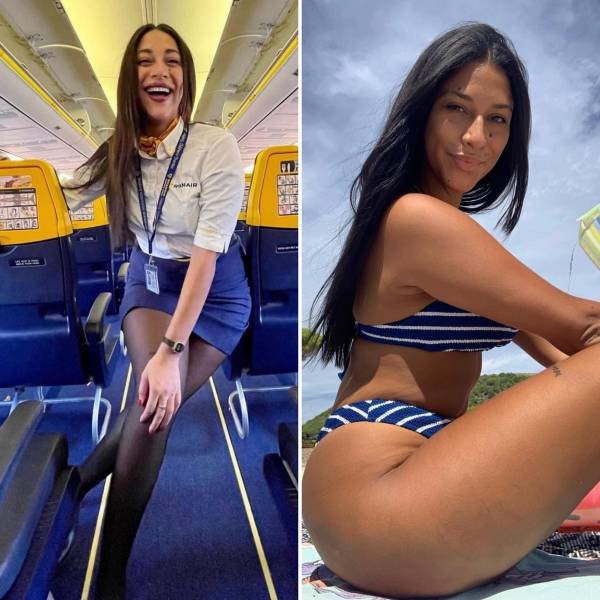 Sexy Flight Attendants With And Without Their Uniforms