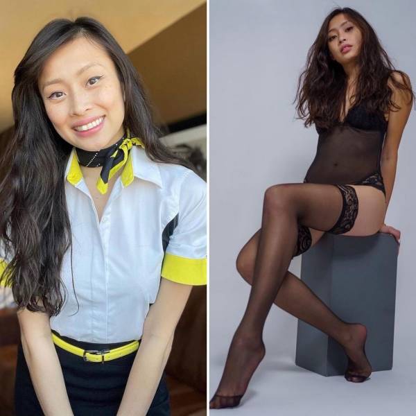 Sexy Flight Attendants With And Without Their Uniforms