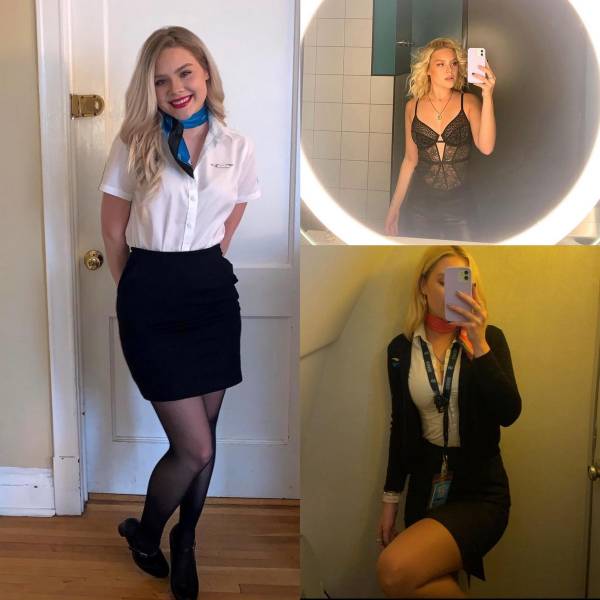 Sexy Flight Attendants With And Without Their Uniforms