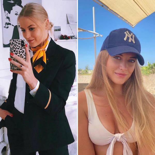 Hot Flight Attendants With And Without Their Uniform