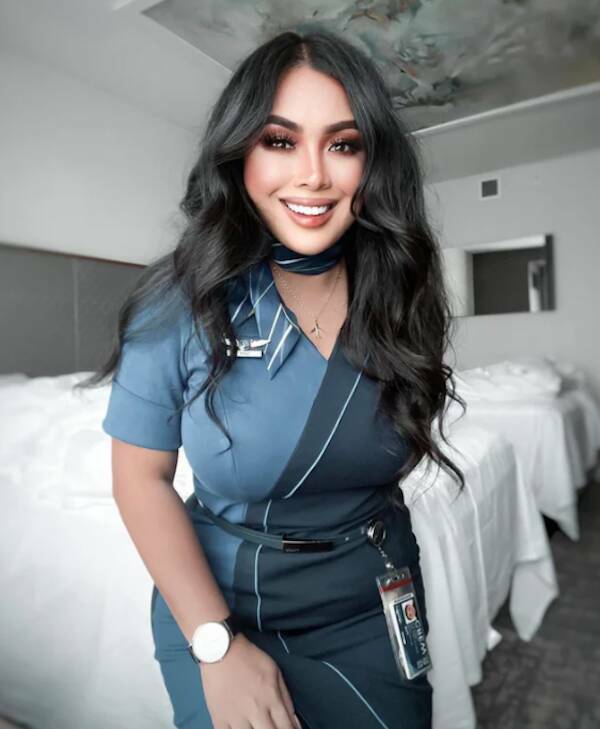 Hot Flight Attendants With And Without Their Uniform