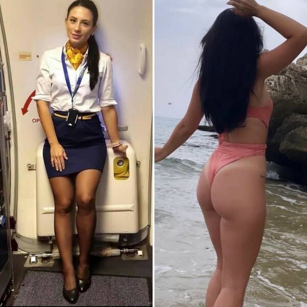 Sexy Flight Attendants With And Without Their Uniforms