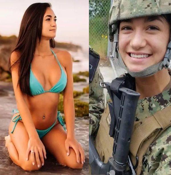 Military Girls With And Without Their Uniforms