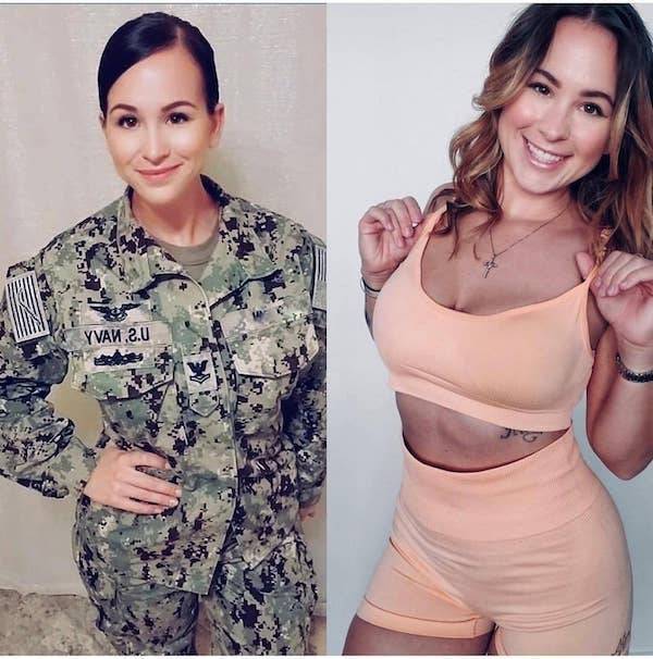 Military Girls With And Without Their Uniforms