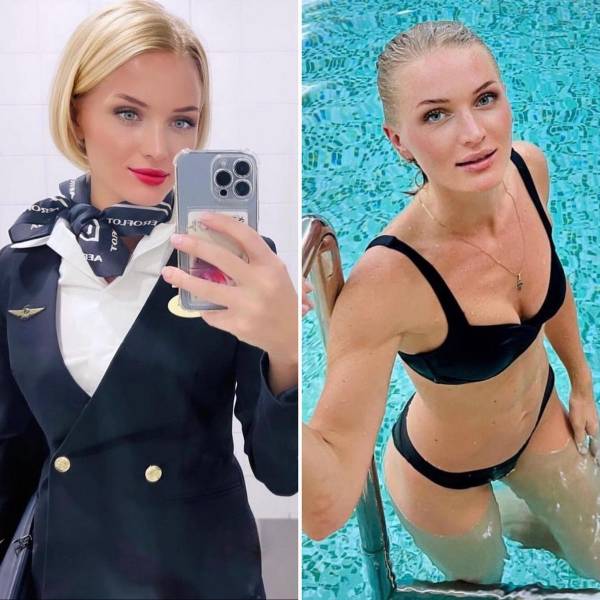 Sexy Flight Attendants With And Without Their Uniforms