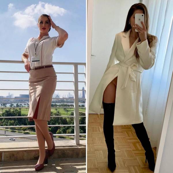 Hot Flight Attendants With And Without Their Uniforms