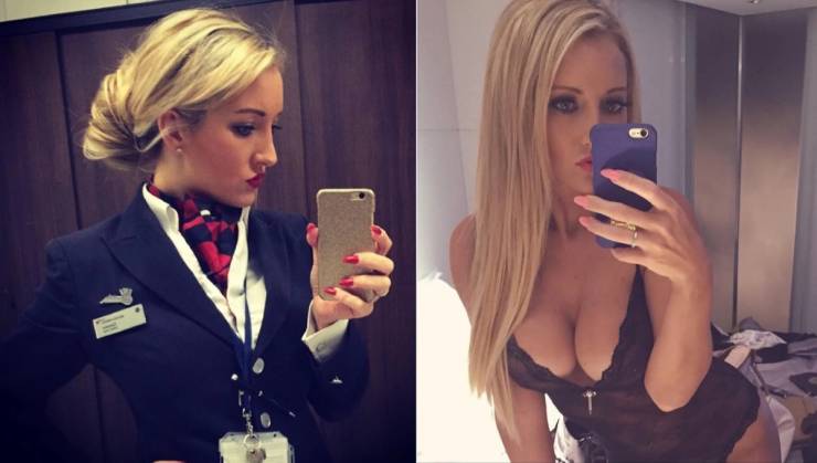 Hot Flight Attendants With And Without Their Uniforms