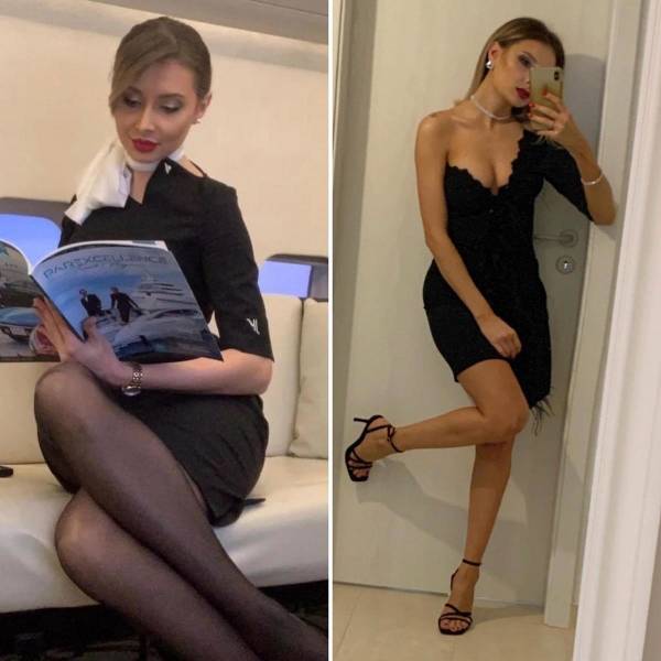 Hot Flight Attendants With And Without Their Uniforms