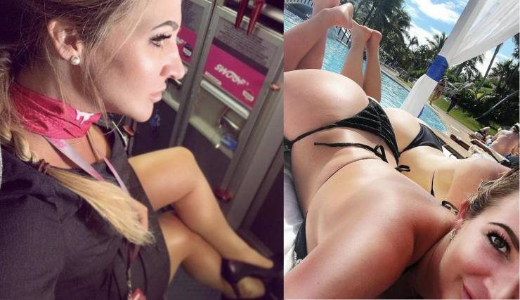 Hot Flight Attendants With And Without Their Uniforms