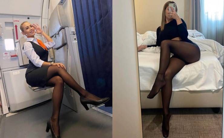 Hot Flight Attendants With And Without Their Uniforms
