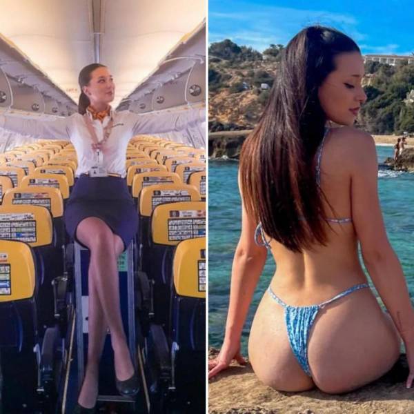 Hot Flight Attendants With And Without Their Uniforms