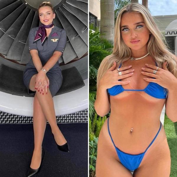 Hot Flight Attendants With And Without Their Uniforms