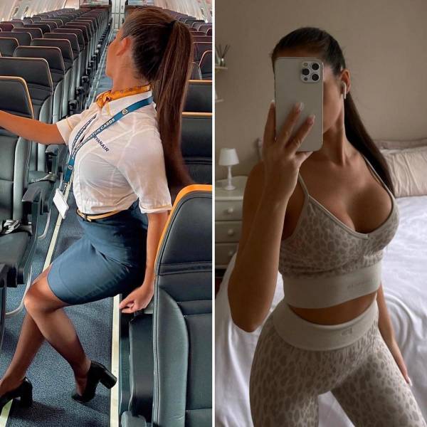 Hot Flight Attendants With And Without Their Uniforms