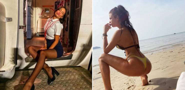 Hot Flight Attendants With And Without Their Uniforms