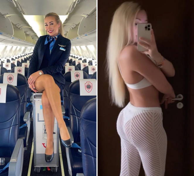 Hot Flight Attendants With And Without Their Uniforms