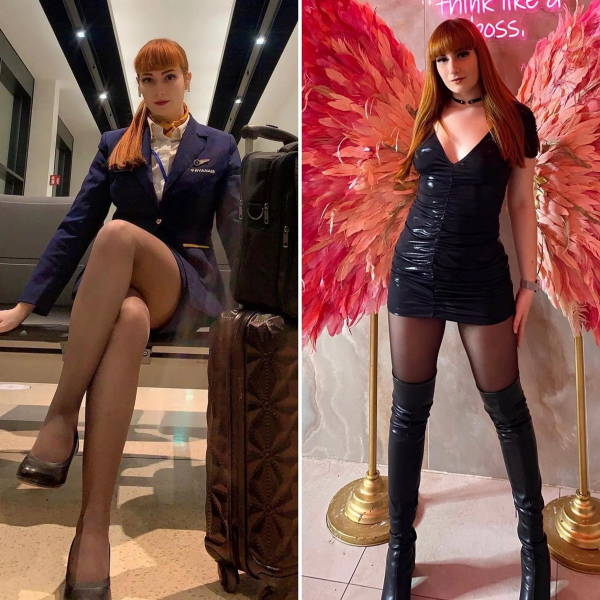 Hot Flight Attendants With And Without Their Uniforms