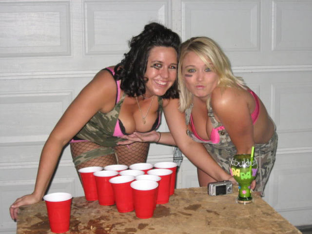 Girls Let Their Boobs Hang Out During Beer Pong