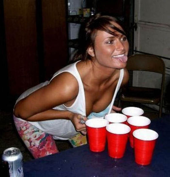 Girls Let Their Boobs Hang Out During Beer Pong