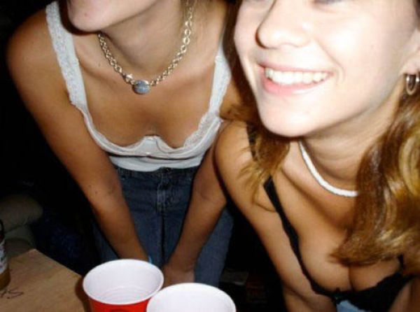 Girls Let Their Boobs Hang Out During Beer Pong