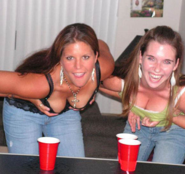 Girls Let Their Boobs Hang Out During Beer Pong